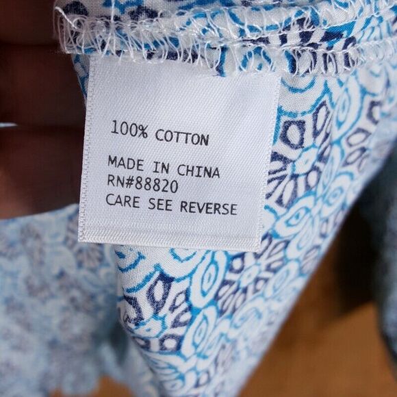 SAINT TROPEZ WEST Womens Top Small Blue Floral Pullover Tunic Crochet Woven Trim - Picture 6 of 9